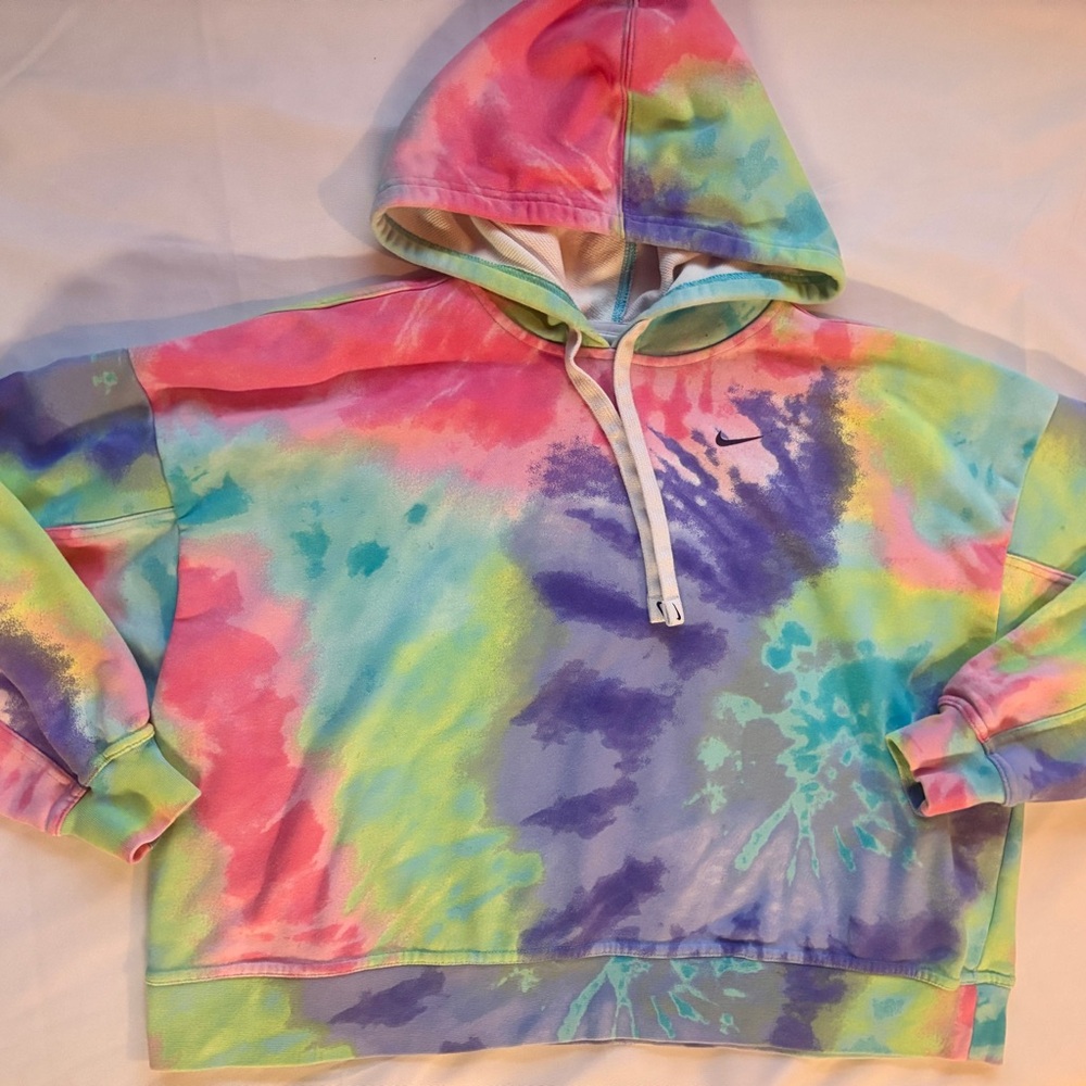 Nike Pastel Tie-Dye Hoodie in Pink, Blue, Purple and Yellow Large Cropped